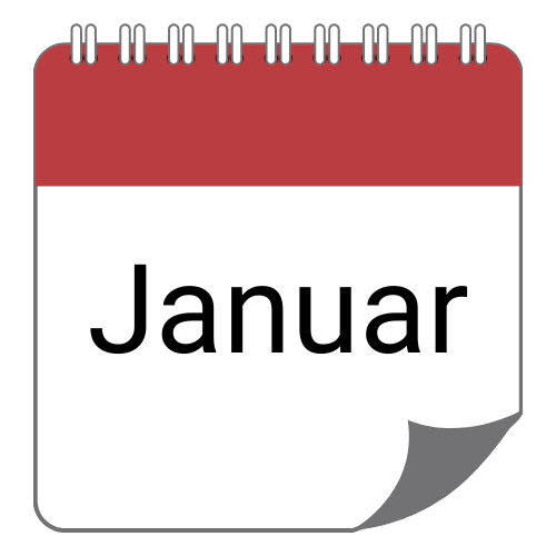 Ein rot weißer Kalender zeigt den aktuellen Monat für das Angebot des Monats.